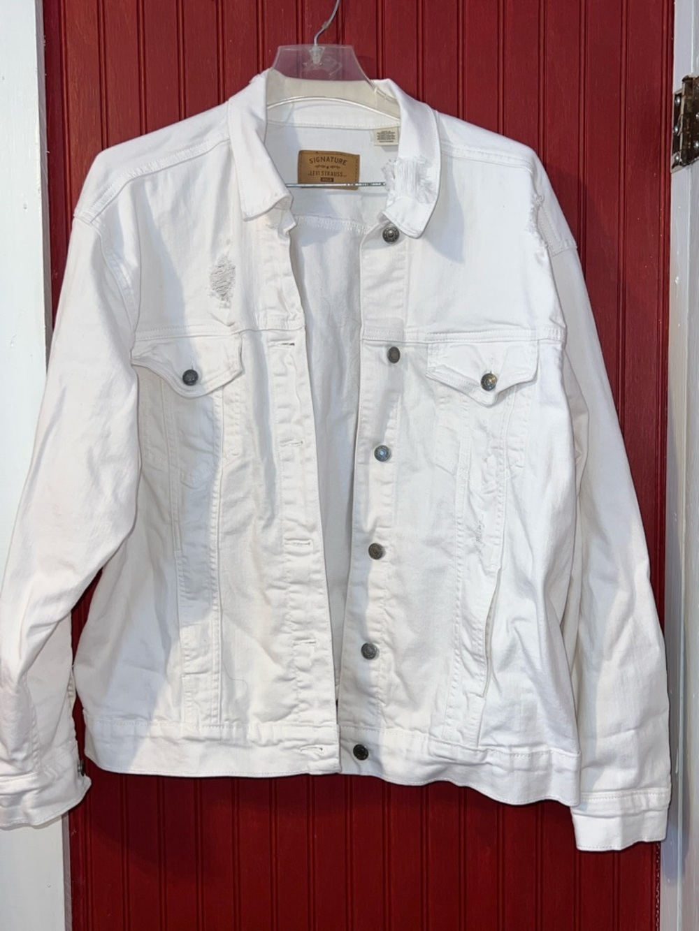 Signature by Levi Strauss White Denim Jacket - Distressed XXL